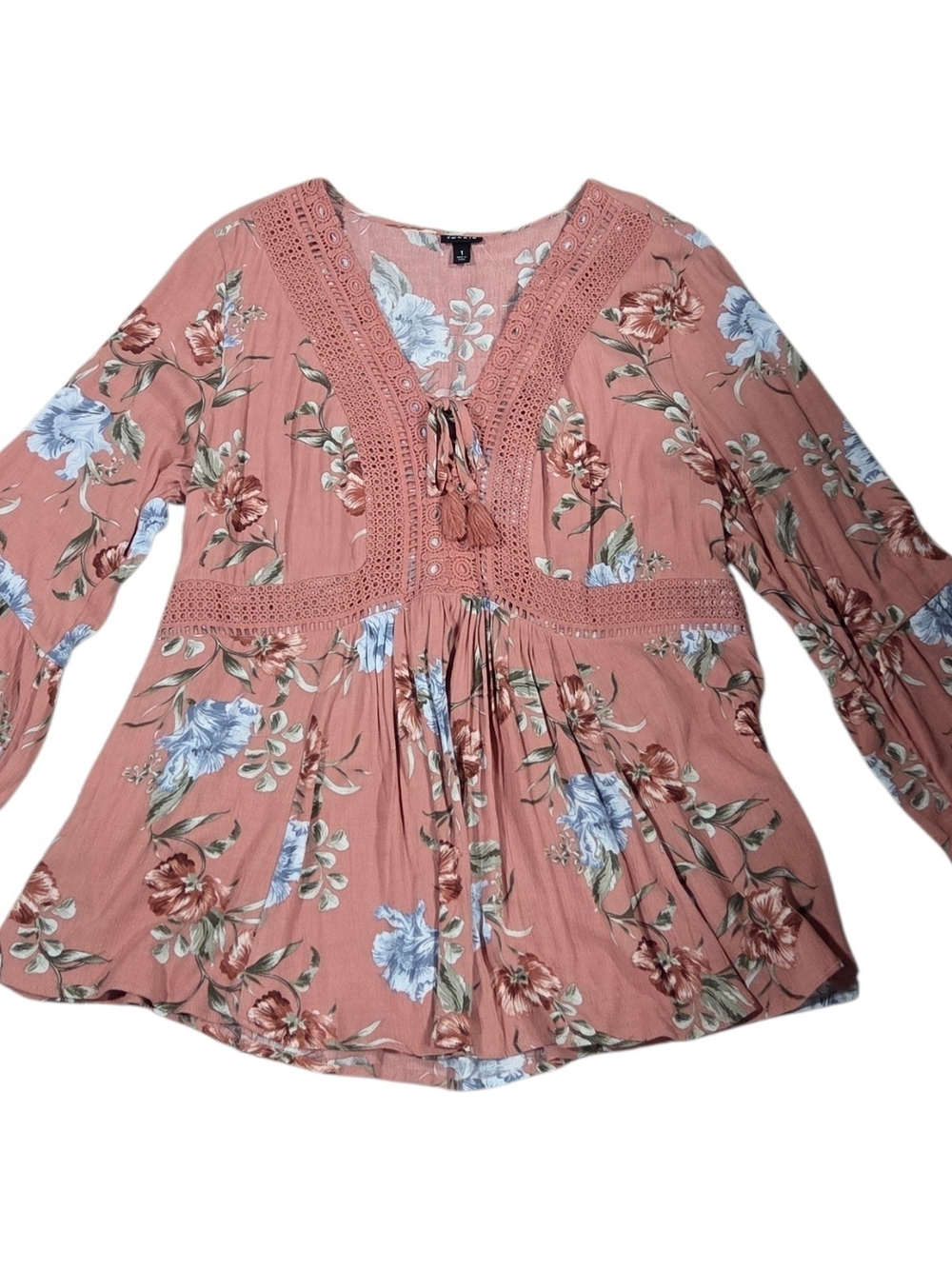 torrid Dusty Rose Floral Crochet-Trim Tunic
